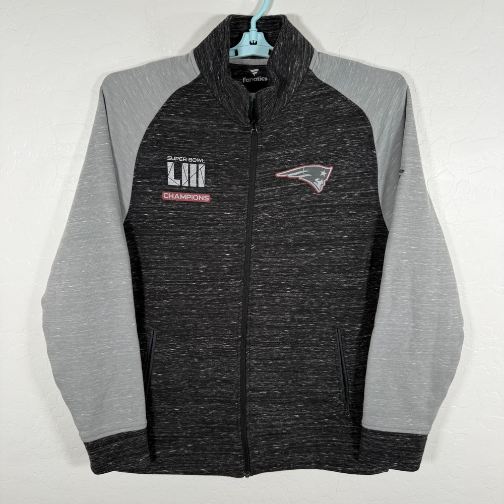 New England Patriots Jacket Mens XL Gray Full Zip Fanatics NFL Super Bowl Champ‎
